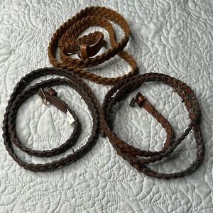 Vintage Dark brown, light, brown and cloth braided brown belts x three